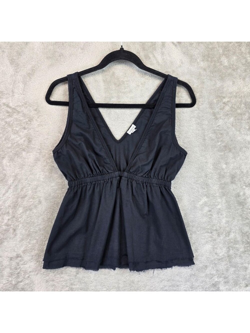 Wednesday Tank Top Womens M Black V Neck Sleeveless Peplum Babydoll